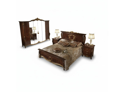 Double bed, wooden design, beds, antique style, baroque, rococo, 2x nightstands, new