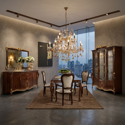 arredoclassic™ Luxury Class Furniture Dining Room Display Cabinet Table Sideboard 8-piece set.