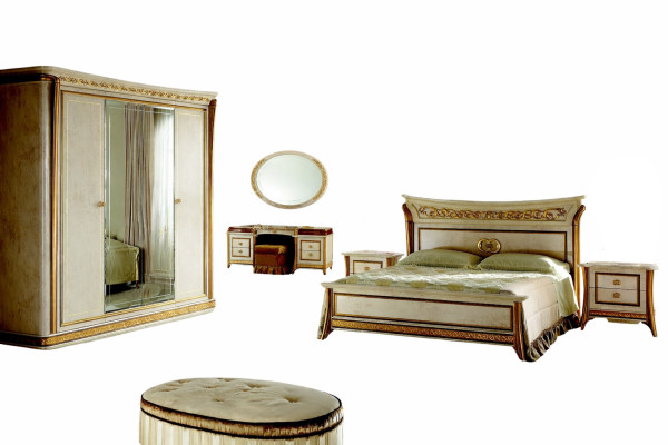 Bed + nightstand royal bedroom upholstered bed Rococo designer furniture