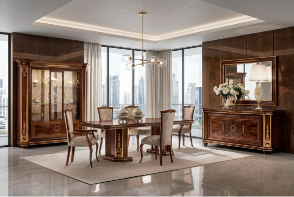 Complete dining room glass cabinet table 6x chairs sideboard mirror set ensemble