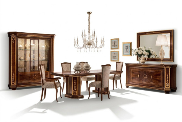 Complete dining room glass cabinet table 6x chairs sideboard mirror set ensemble