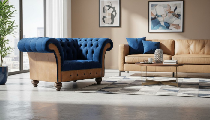 Chesterfield Textile Upholstered Armchair 1-Seater Sofas Design Luxury Fabric Sofas