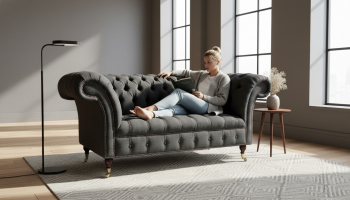 Chesterfield Textile 2-Seater Sofa Luxury Sofa Upholstered Sofas Design Fabric Sofas