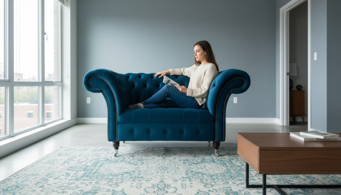 Chesterfield armchair television couch single-seater sofa fabric material couches upholstery 131