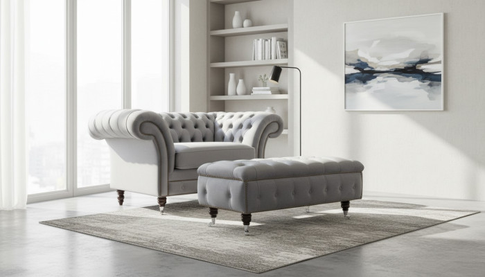 Chesterfield Hocker Foot Chair Upholstered Ottoman Side Relax Textile Leather New