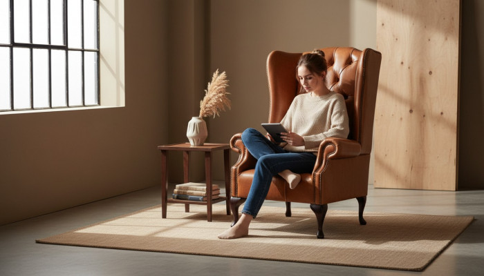 Luxury Wing Chair Armchair 1-Seater Sofa Couch Leather Textile Upholstery Chesterfield