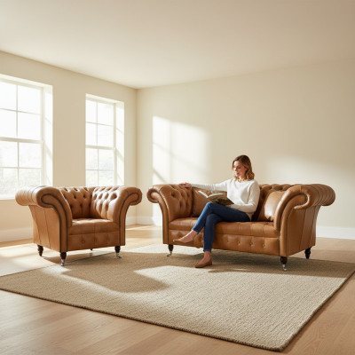 2+1 Chesterfield Sofa Set Textile Fabric Sofa Couch Upholstered Furniture Set