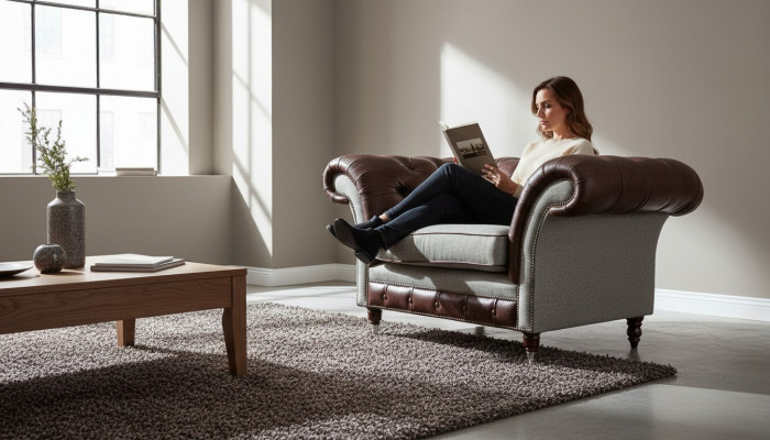 Armchair 1-Seater Relax Upholstered Television Chesterfield Textile Sofa Couch Brown New