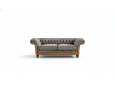 XXL Sofa 3 Seater Couch Chesterfield Upholstered Seating Suite Leather Textile New Gray