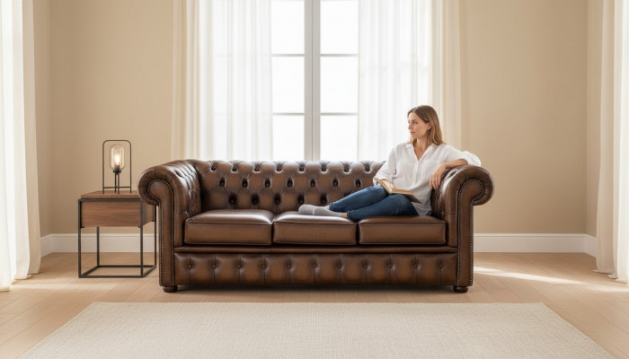 Chesterfield 3-seater upholstered couch antique style leather textile fabric sofa couches