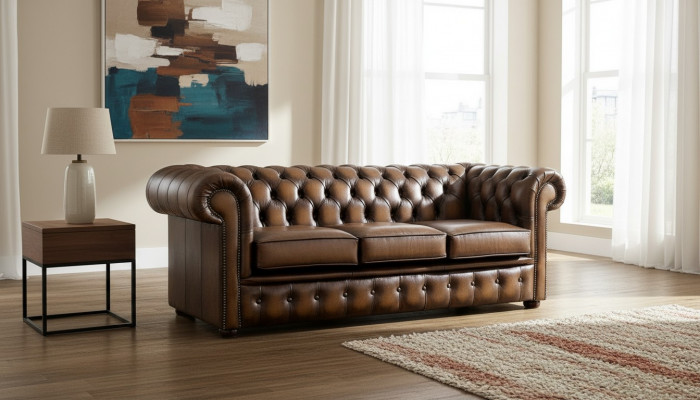 Chesterfield 3-seater upholstered couch antique style leather textile fabric sofa couches