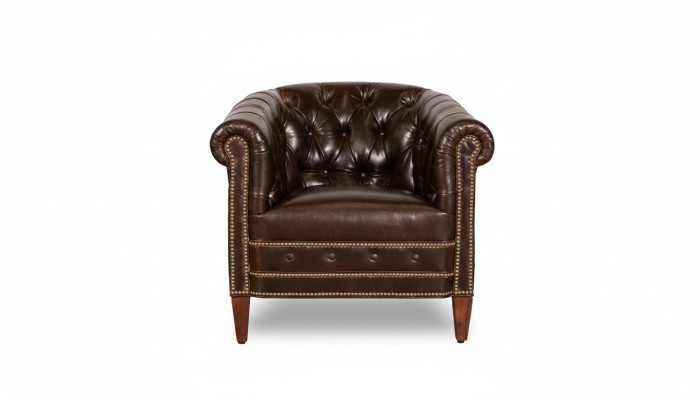 Designer armchair 1-seater brown leather textile luxury club lounge sofa Chesterfield
