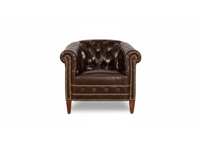 Designer armchair 1-seater brown leather textile luxury club lounge sofa Chesterfield