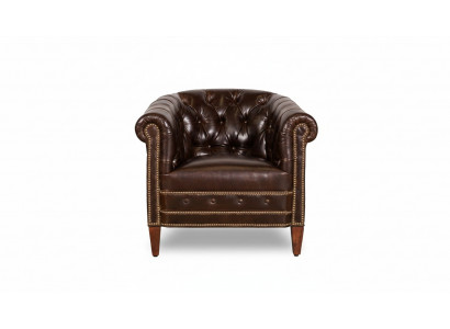 Designer armchair 1-seater brown leather textile luxury club lounge sofa Chesterfield