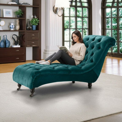 Chesterfield Velvet Chaise Lounge Designer Sofa Club Lounger Textile Fabric Upholstery