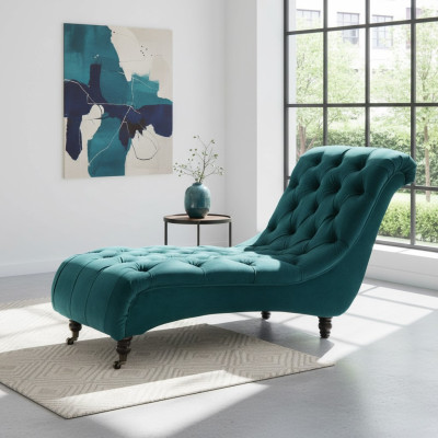 Chesterfield Velvet Chaise Lounge Designer Sofa Club Lounger Textile Fabric Upholstery