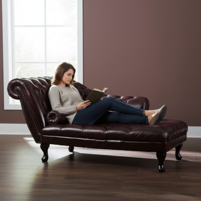 Chesterfield Red Chaise Lounge Designer Lounger Leather Sofa Chaise Lounge Couch New
