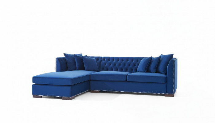 Chesterfield Blue Designer Couch Corner Sofa Couch Set Textile Fabric Sofas