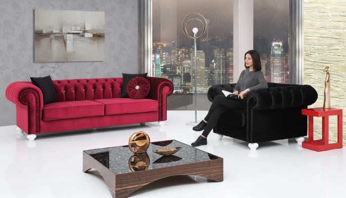 2-piece sofa set 3+1 seater couch leather sofa Chesterfield fabric velvet