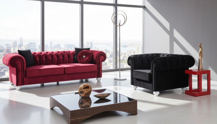 2-piece sofa set 3+1 seater couch leather sofa Chesterfield fabric velvet