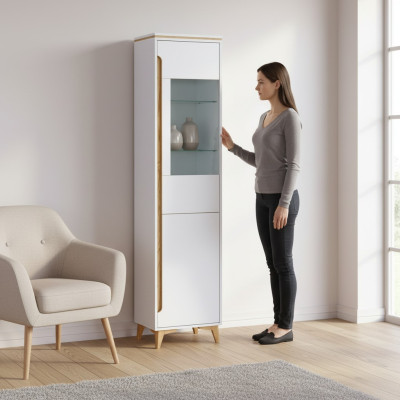 Display Cabinet Sideboard Cupboard Shelf Modern Style Living Room Collection White