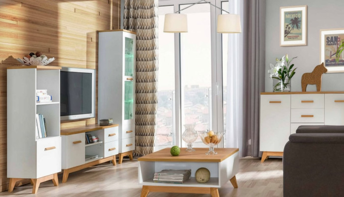 Living Room Set Wall Unit Display Cabinet Lowboard Wall Shelf TV Table 5-piece