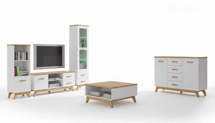 Living Room Set Wall Unit Display Cabinet Lowboard Wall Shelf TV Table 5-piece