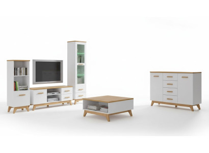 Living Room Set Wall Unit Display Cabinet Lowboard Wall Shelf TV Table 5-piece