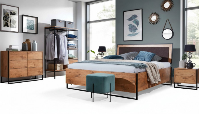 5-piece complete set wood bedroom loft style design bed dresser wardrobe