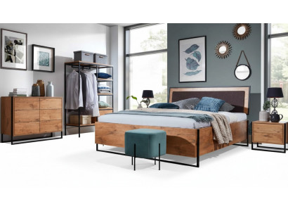 5-piece complete set wood bedroom loft style design bed dresser wardrobe