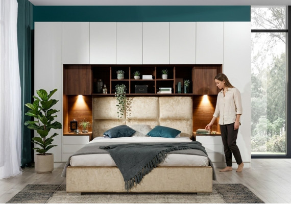 Bedroom design with comfortable beds and elegant closets.