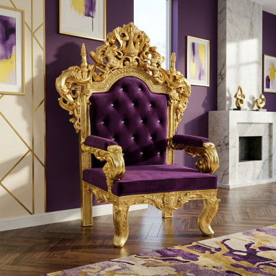 Chesterfield Throne Armchair Royal Upholstered Velvet 1-Seater Antique Style Chairs