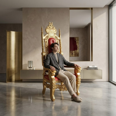 A magnificent design of a stunning red chair with incredible details on every decorative element in the Baroque style.