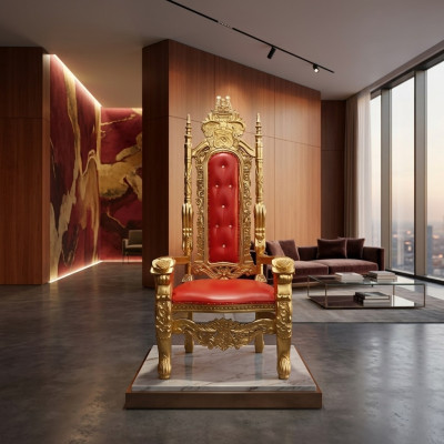 A magnificent design of a stunning red chair with incredible details on every decorative element in the Baroque style.