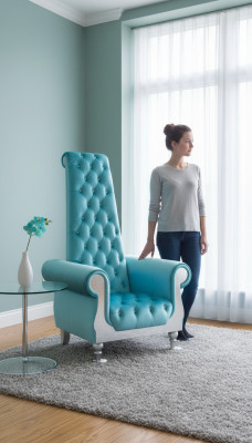A refined armchair with a high backrest and a design reminiscent of a Voltaire chair.