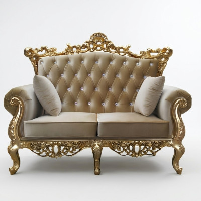 Two-seater Chesterfield throne sofa royal upholstery velvet 2-seater antique style