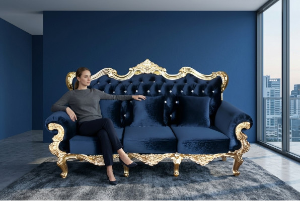 Throne Sofa Royal Upholstery Chesterfield Velvet 3-Seater Antique Style Sofas New