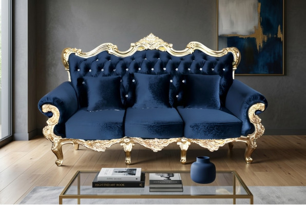 Throne Sofa Royal Upholstery Chesterfield Velvet 3-Seater Antique Style Sofas New