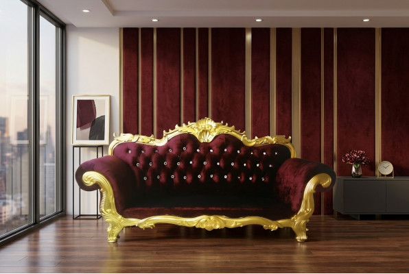 Throne Sofa Royal Chesterfield Upholstery Velvet 3-Seater Antique Style Sofas New