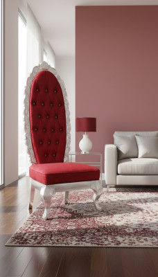 Red Throne Armchair Royal Upholstered Seat Antique Style Chair Chesterfield Design