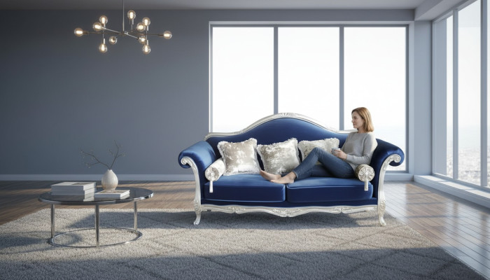 Two-seater throne sofa royal upholstery velvet 2-seater antique style Chesterfield
