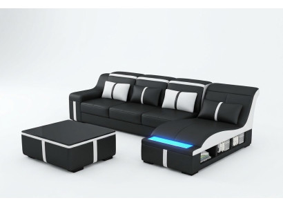 Corner sofa couch upholstered corner seat leather set illuminated L shape G8047C