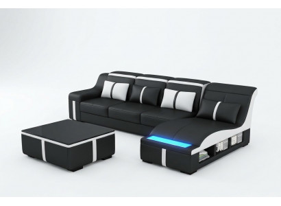 Corner sofa couch upholstered corner seat leather set illuminated L shape G8047C