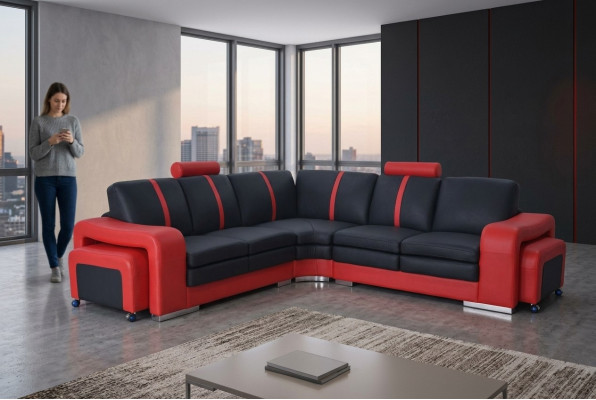 Corner sofa couch upholstery corner seat leather suite living landscape illuminated L shape