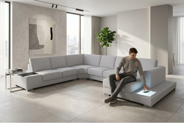Leather sofa couch living landscape corner sofa set design modern sofa U-shape A1110