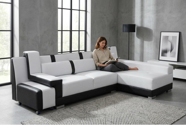 Corner sofa couch upholstery corner seating set living landscape illuminated L-shape leather
