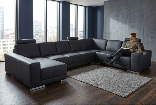 Leather sofa couch living landscape corner sofa suite design modern sofa U-shape