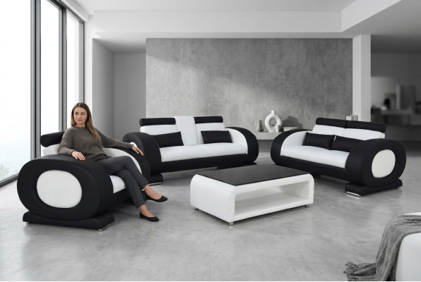 Sofa Couch Leather Seat 3+2+1 Complete Set Suite Designer Modern