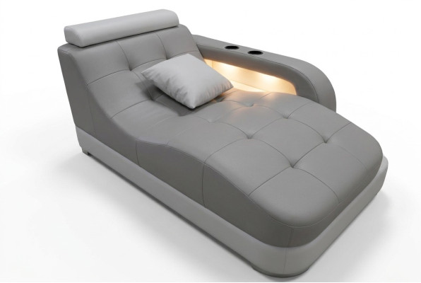 Designer leather chaise longues, modern gray lounge ottoman sofa, genuine leather relax.