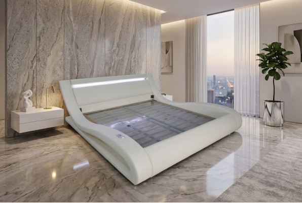 Luxury Leather Design Upholstered Double Beds Modern Illuminated King Bed